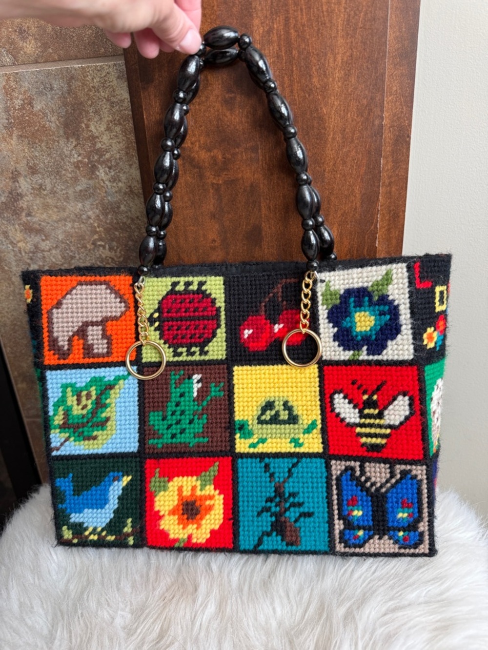 Vintage nature colorful needlepoint 60s 70s bag purse hippie boho folk art - Picture 3 of 7